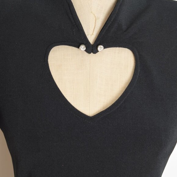 vintage 80s party dress black heart cutout backless party short prom ruffle M - Picture 4 of 11